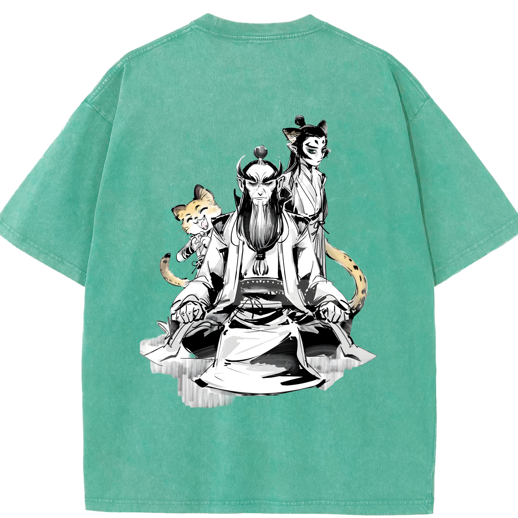 （画像用） Ne Zha 2 ナタ 魔童の大暴れ 綿100% ヴィンテージ風 半袖Tシャツ（背面プリント）